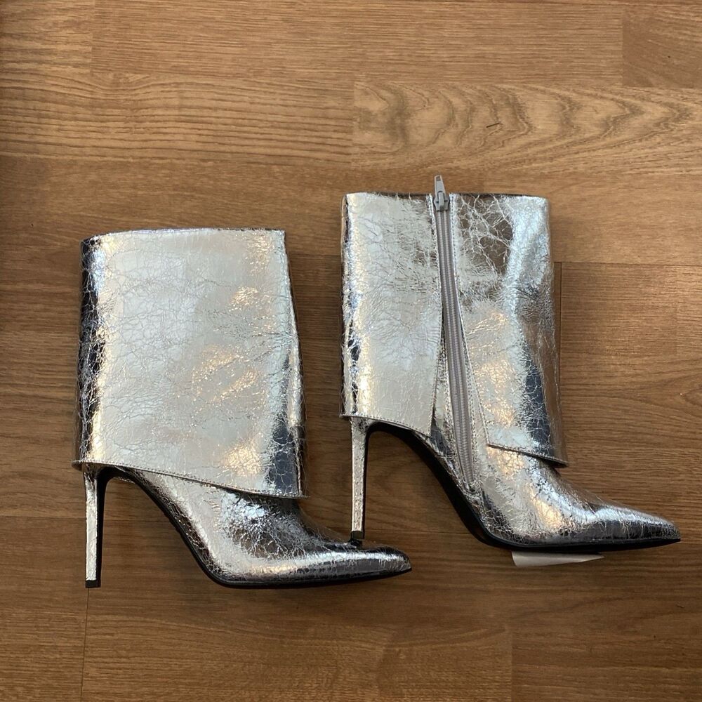 I.N.C. Womens Sabeel Cuff Booties Silver Crinkle Size 8M NIB - Picture 5 of 10